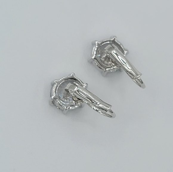 Silvertone Crystal Leverback Earrings #1332 - Picture 12 of 13